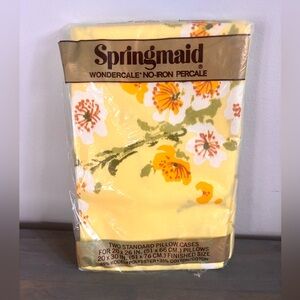 Vintage Springmaid Wondercale Yellow Floral 2 Standard Pillowcases 20x26 NEW